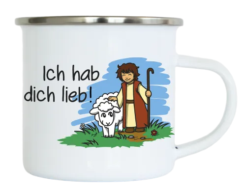 Emaille Tasse - Ich habe dich lieb! - weiss, 300ml
