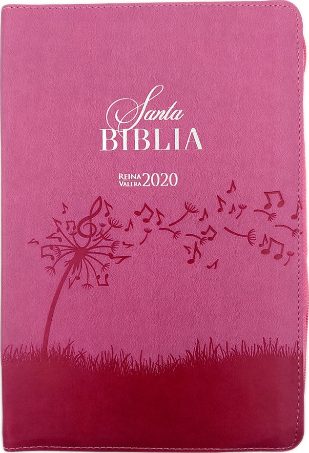 Spanisch, Bibel Reina Valera 2020, Grossschrift, Kunstleder rosa mit Musikmoten, Reissverschluss,...