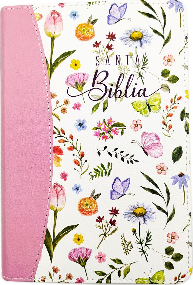 Spanisch, Bibel Reina Valera 2020, kompakt, Grosschrift, rosa mit Blumen, Schnitt bemalt