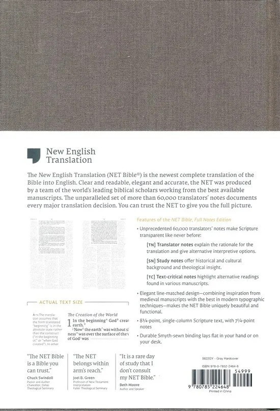 Englisch, Bibel NET, kartonniert/Stoff, grau