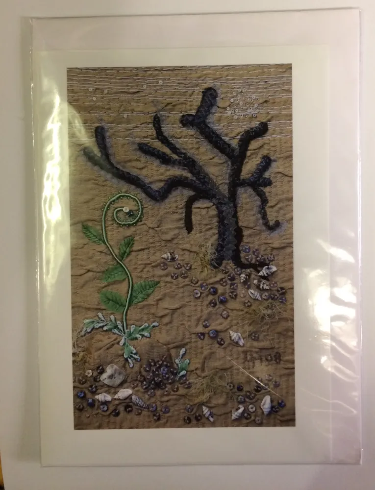 Faltkarte A5 Leben trotz Dürre - Stoff-Applikation Ursi Minder-Frick