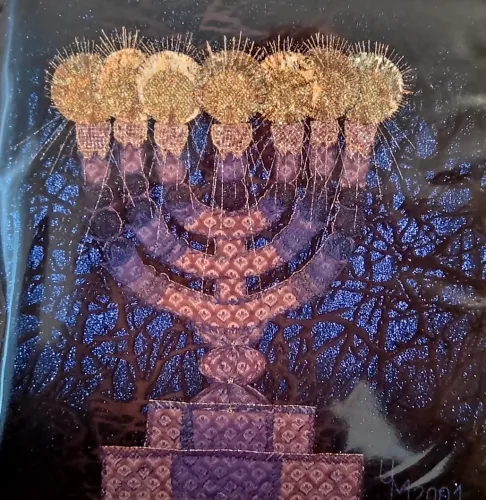 Faltkarte 15x15cm Menora - Stoffapplikation Ursi Minder-Frick - Apg. 13,47