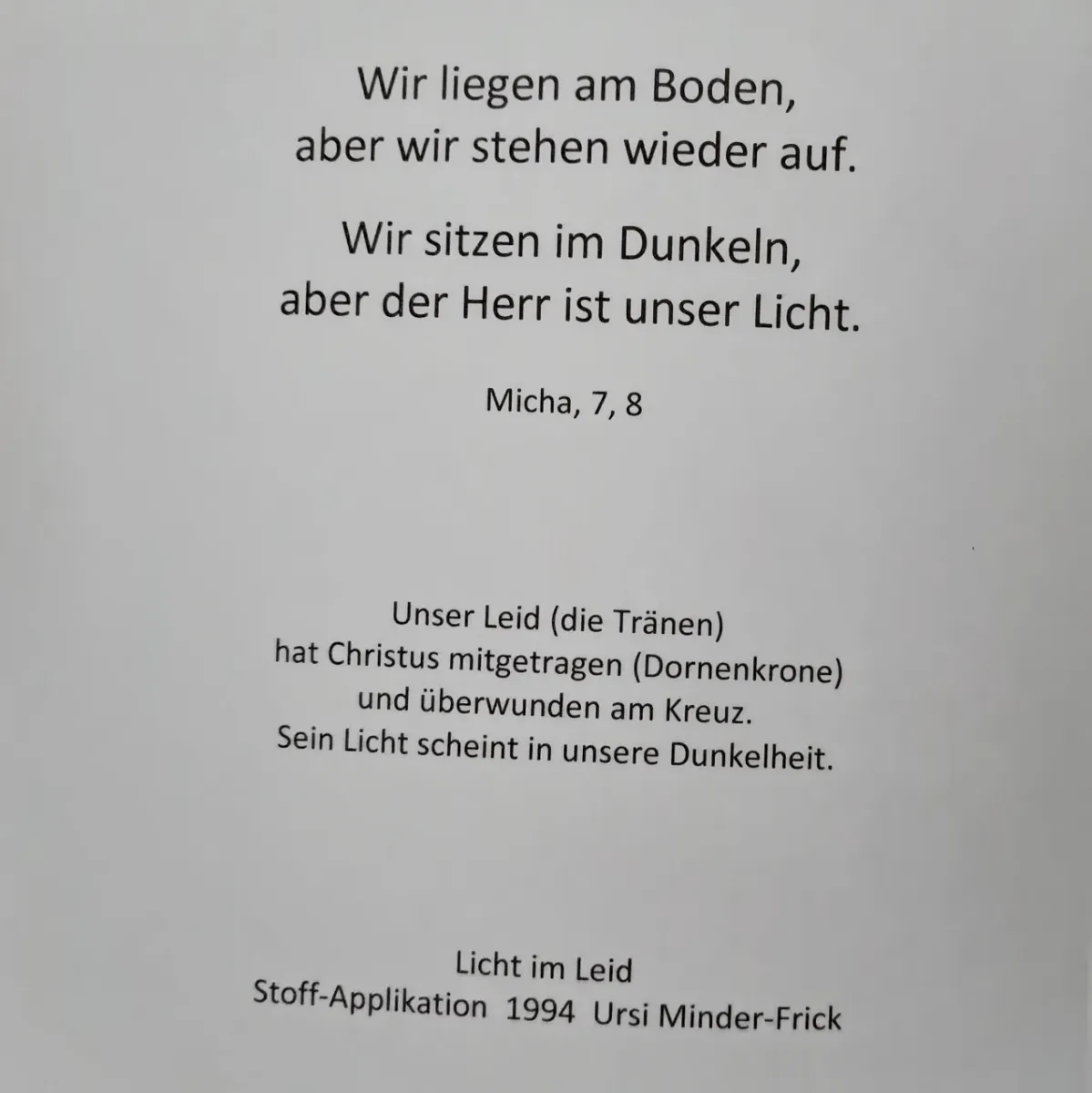 Faltkarte 16.5x16.5cm Licht im Leid - Stoff-Applikation Ursi Minder-Frick