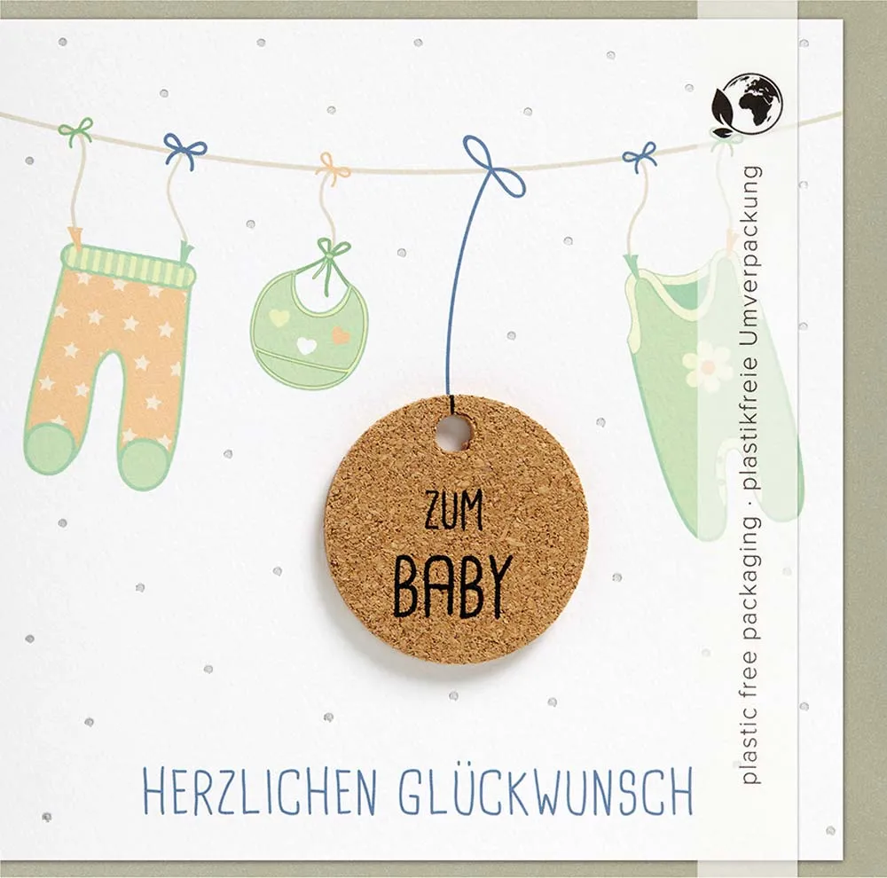 Doppelkarte Strampler an Leine mit Kork-Applikation