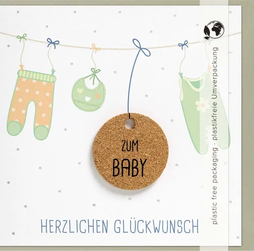 Doppelkarte Strampler an Leine mit Kork-Applikation