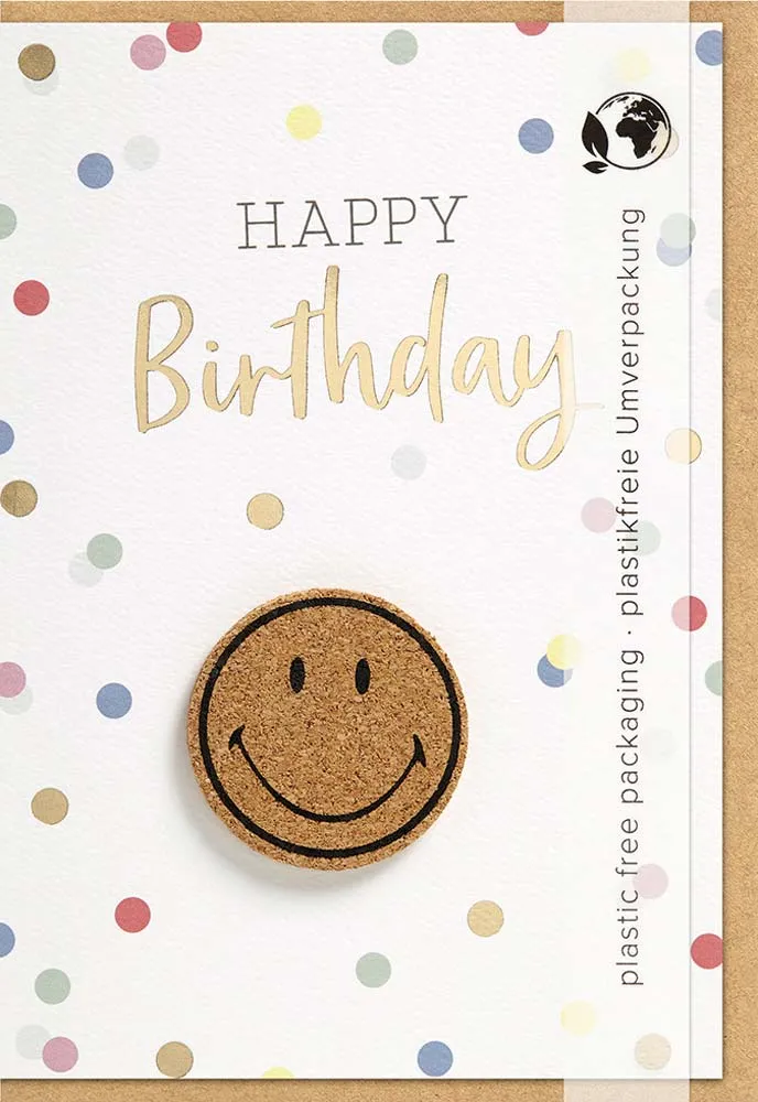 Faltkarte Korksmiley mit Kork-Applikation