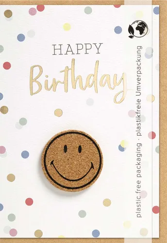 Faltkarte Korksmiley mit Kork-Applikation