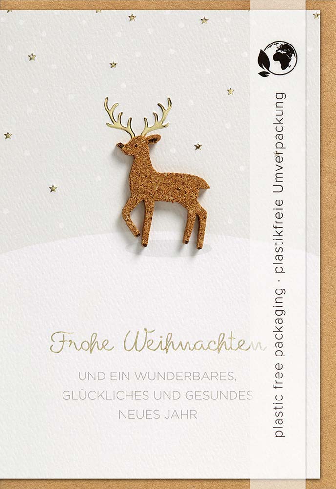 Doppelkarte Weihnachten Hirsch mit Kork-Applikation