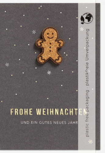 Faltkarte Weihnachten Lebkuchenmann mit Kork-Applikation