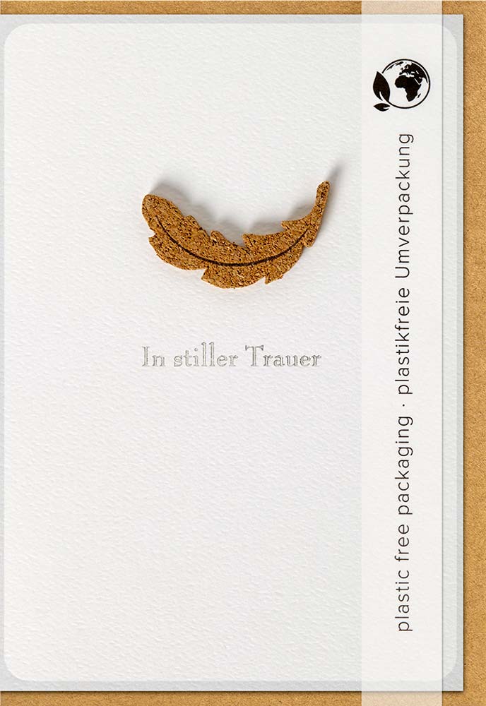 Doppelkarte Trauer Korkblatt mit Kork-Applikation