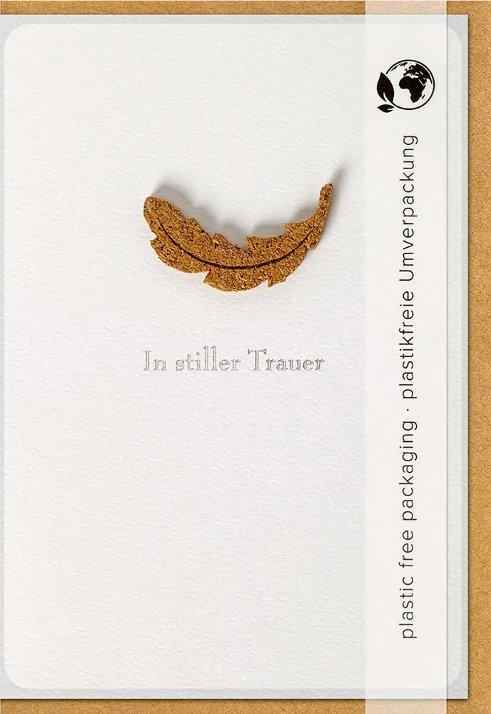 Doppelkarte Trauer Korkblatt mit Kork-Applikation