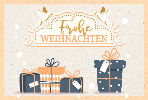 Postkarte Weihnachten Vier Päckchen