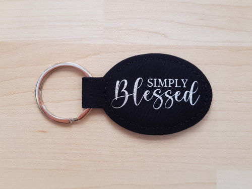 Schlüsselanhänger, "Simply Blessed" - schwarz, Kunstleder, mit graviertem Schriftzug