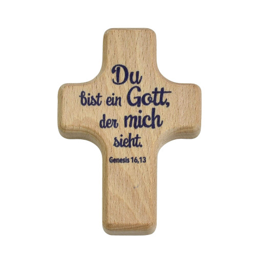 Du bist ein Gott, der mich sieht - Handschmeichler Kreuz (Holz) - Jahreslosung 2023