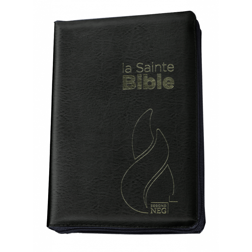 Bible Segond NEG compacte - couverture souple, fibrocuir noir, avec zipper, tranche or et onglets